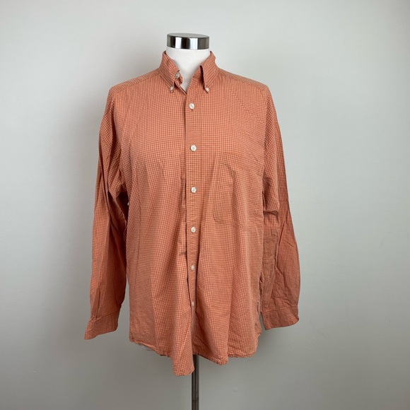 Structure Orange Gingham Plaid Long Sleeve Button Down Shirt Men Medium Cotton - Picture 1 of 6
